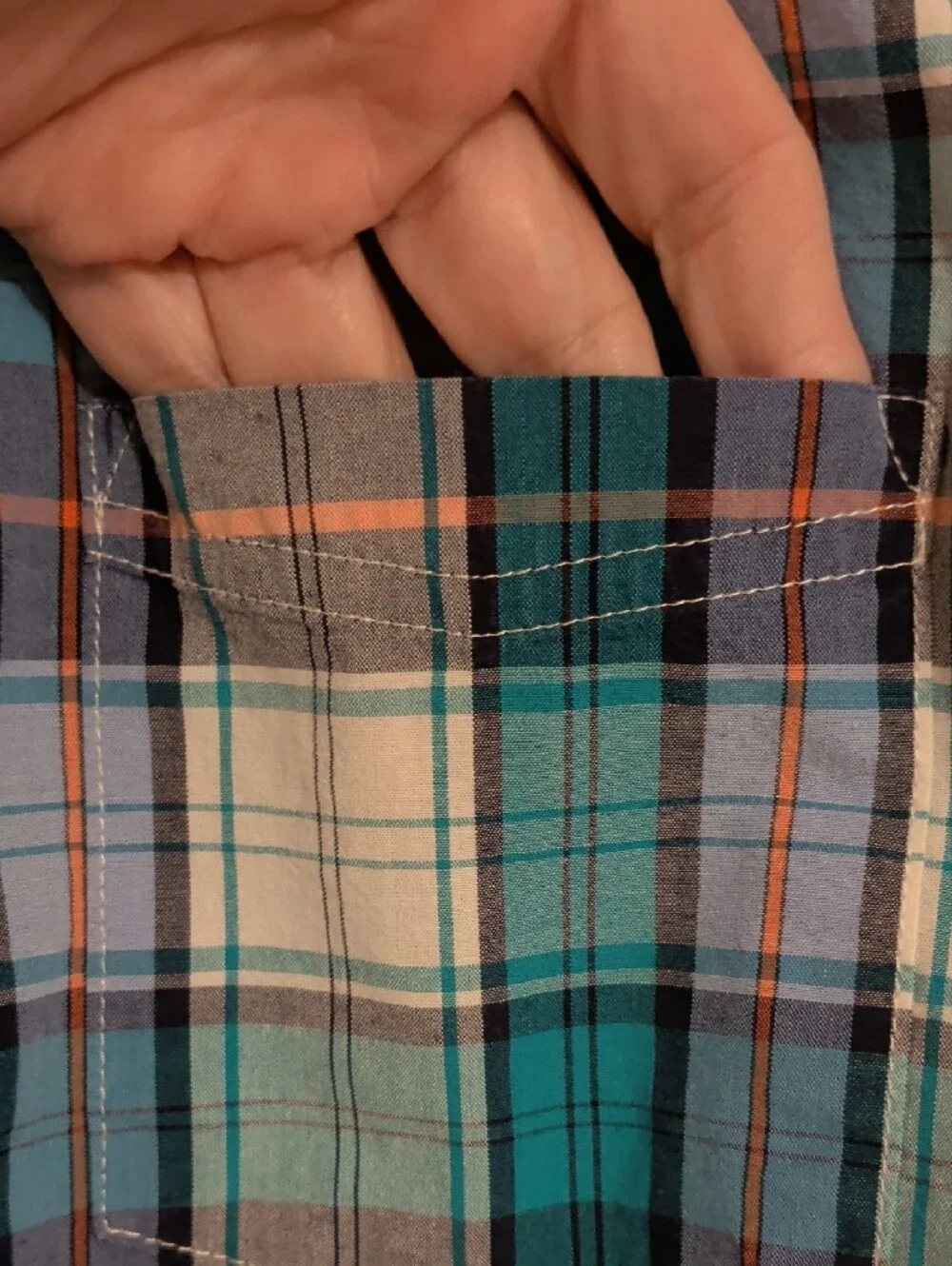 GAP Teal and White Plaid Short-Sleeve Button-Up Shirt